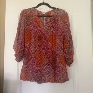 Sundance Vibrant Pink and Orange Patterned Blouse
